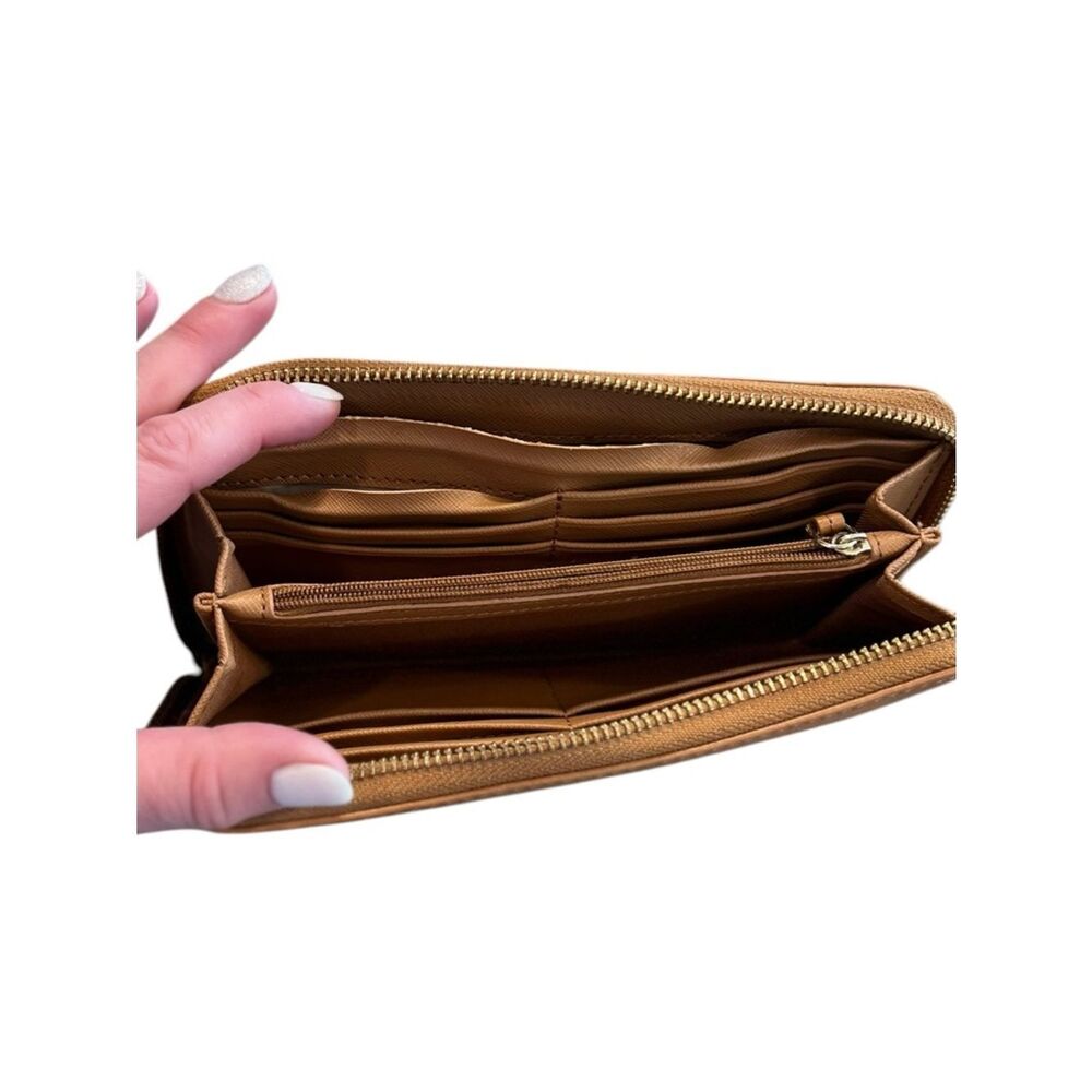 Fossil Women Brown Leather Clutch Wallet Trifold Vintage Zip Around Card Holder - Picture 8 of 11